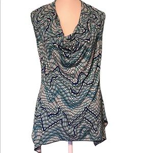 Cowl Neck Sleeveless Top, M, Blue